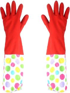 HOMIZE Kitchen Household Glove, Dishwashing Waterproof Full Hand Gloves, Red Wet and Dry Glove Set