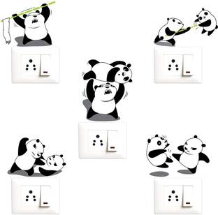 Decopix Panda - Animal - Decorative Wall Sticker Combo Pack For Switch Panel Board, Laptop, Fridge.- DP4019 Pack of 5