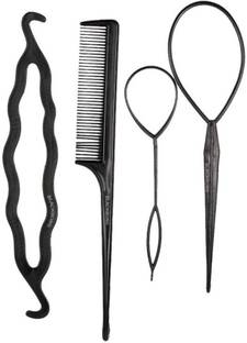 Shining Angel Bun Braid Maker Hair Twist Styling Clip Tool Accessories Set (Black) - Pack of 4 Pcs Bun Stick