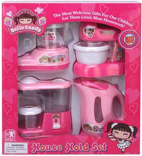 RVOLD Kitchen and household Utility Toy Set For kids with Working Household Appliances Set (JMG, Grinder, Kettle, Juicer Mixer) With Light & Sound for Girls