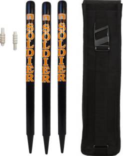 GLS (TM) Black Soldier Cricket Wooden Stumps (Set of 3) With Bails & Tetron Cover