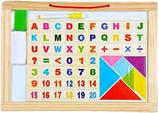 Collectionmart Learning Two Sided Magnetic White & Blackboard With Educational Wooden Toy, Alphabets, Numbers, Signs & Shapes Tray with Picture Educational Board Games
