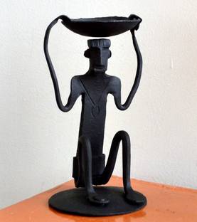 Real Craft Wrought Iron Candle Stand of Man with Supa on Head Iron 1 - Cup Candle Holder