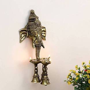 Kratidecor Lord Ganesha With Bells Antique Brass Hanging Diya