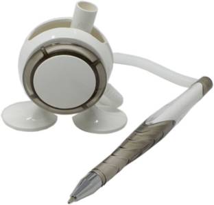 Tootpado Ballpoint Desk Pen With Stand for Office Table Pack of 3 - Grey (8STA168) - Pen With String and Stick On Base Ball Pen