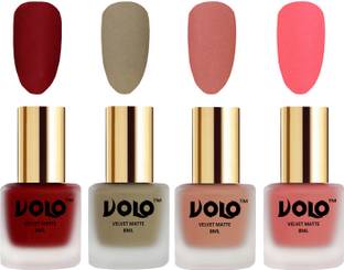 Volo Velvet Dull Matte Posh Shades Party Girl Range Nail Polish Sets Combo-No-168 Tomato Red, Sand Nude, Light Peach, Dark Peach