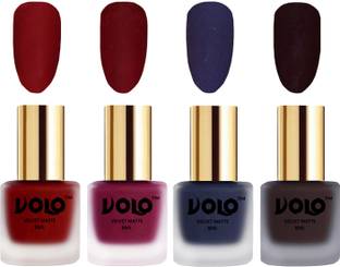 Volo Velvet Dull Matte Posh Shades Party Girl Range Nail Polish Sets Combo-No-163 Tomato Red, Dark Wine, Russian Navy Blue, Carrot Red