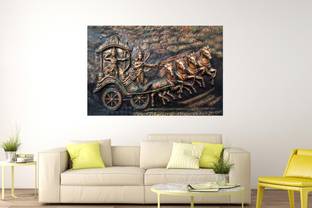 Masstone Krishna Arjuna Mahabharat Sparkle Coated Self Adhesive Wallpaper Without Frame Digital Reprint 24 inch x 36 inch Painting