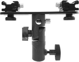 SHOPEE Adjustable Double Flash Bracket Dual Shoe Speedlight Stand Umbrella Holder Light Stand Bracket Mount 1/4" to 3/8'' Rotating Flash Bracket