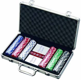 ClickUS 300 Chip Dice Style Poker Set in Aluminum Case (11.5 Gram Chips) , 2 Decks of Cards, 5 dice Party & Fun Games Board Game