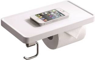 KAMAL Paper Holder White (With Shelf) Stainless Steel Toilet Paper Holder
