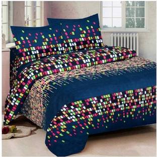 Panipat Textile Hub 143 TC Polycotton Double 3D Printed Fitted & Flat Bedsheet