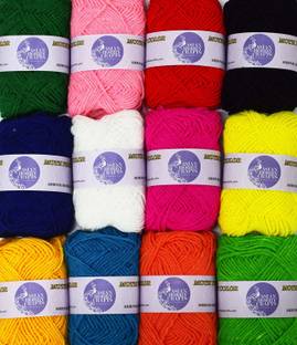 ASIAN HOBBY CRAFTS 12pcs Combo Wool Ball. Hand Knitting Art Craft Soft Fingering Crochet Hook Yarn, Needle Knitting Thread Dyed