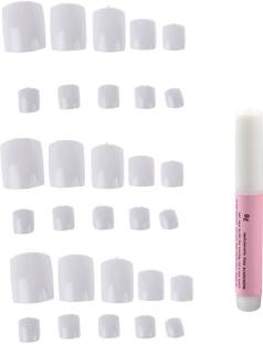 Creative Fingers Natural looking False Toe Nails 30 Pieces (3 Sets of 10) & one 3G Nail Glue Natural