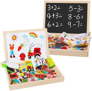 Authfort Wooden Educational Toys Magnetic Art Easel Animals Wooden Puzzles Games for Kids WD09