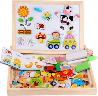 ऑथफोर्ट Wooden Educational Toys Magnetic Art Easel Animals Wooden Puzzles Games for Kids WD05
