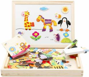 Authfort Wooden Educational Toys Magnetic Art Easel Animals Wooden Puzzles Games for Kids WD04