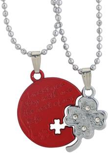 Sukkhi Four Leaf Clover Couple Love 2pcs Pendant With Chain Rhodium Alloy Pendant