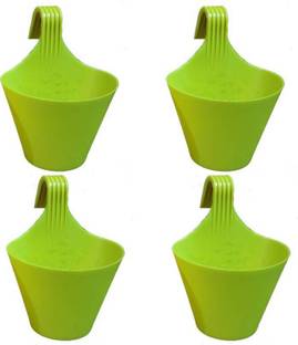 IBEX Hanging Pot Balcony Railing Pot Plant Container Green (Pack of 4) Plant Container Set