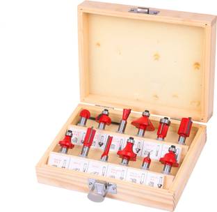 TOOLBUX 8 mm 12 PCS MULTI SHAPES ROUTER/TRIMMER BIT SET COMBO WITH WOODEN BOX 1/4" (8 MM SHANK) SPECIALLY DESIGNED FOR WOODWORKING Rotary Tool (8 mm) TBRBS8M Rotary Bit Set