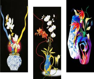 saf Floral 6MM MDF Framed set of 3 Digital Reprint 15 inch x 18 inch Painting