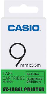 CASIO 9mm Fluorescent Label Printer Tape (Black and Fluorescent Green) Self-Adhesive Paper Label