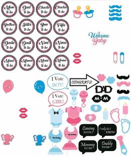 SYGA 33 Baby Shower Badges with 30 Party Photo Booth Props Combo Photo Booth Board