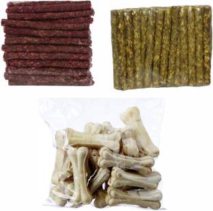 SAWAY Healthy Munchy Sticks Chicken Flavour 250gm, Mutton Flavour 250gm, 3inch Press Bone 250gm pack of 3 (750 gm) Chicken Dog Chew