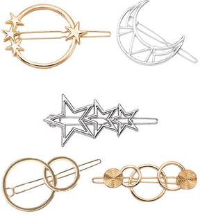 FOK 5 Piece Minimalist Moon Star Sun Design Pin For Girls Women Hair Clip