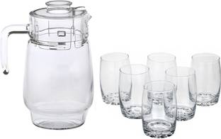 AFAST New Designer Drinking Set Of One Jar With Lid & Six Glass Transparent & Clear-JG45 Jug Glass Set