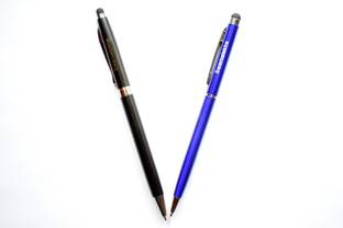 Swarnalekha Stylus Pen 2 Pieces Blue & Black, Soft Touch Screen for Android Smart Mobile Phones Tablets iPads iPhones, Twist Metal Multi-function Pen