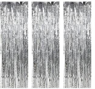 Bash N Splash Silver Party Foil Curtain Metallic Fringe Shimmer Party Curtain (Pack Of 3)