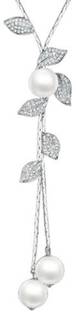 YELLOW CHIMES Crystal Leaves Long Chain Silver Plated and Pearl Pendant Silver Pearl Alloy Pendant