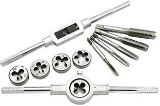 uptodateprouducts TD-12 12pcs M6-M12 Metric Thread Taps and Dies Set With Handle Wrench Adjustable Tap Wrench Set Repairing Tools Hand Tool