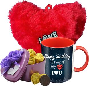 Midiron Happy Birthday Gifts, Dark Chocolate Bar With Printed Ceramic Mug and Soft Red Heart, Gifts for Your Love One's IZ19Choco15Tinbox4PurMUrHR-DTBirthday-45 Ceramic, Silk Gift Box