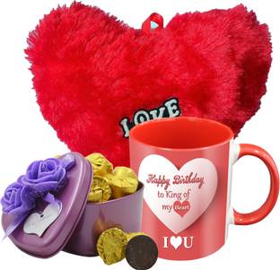 Midiron Happy Birthday Gifts, Dark Chocolate Bar With Printed Ceramic Mug and Soft Red Heart, Gifts for Your Love One's IZ19Choco15Tinbox4PurMUrHR-DTBirthday-44 Ceramic, Silk Gift Box