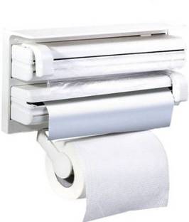 MOHAK 3 in 1 Kitchen Triple Paper Dispenser & Holder Paper/Foil/Cling Wrap - 3 in 1 Wrap Center Holds Silver Foil, Plastic Wrap, and Paper Towels MH-932 Paper Dispenser