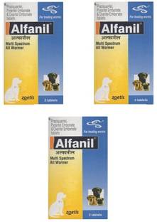 Zydusah Praziquantel , Pyrantel Embonate tablets ALFANIL multi spectrum all wormer (2 x 3 = 6 pack of 3 ) for control of Roundworm , Hookworm , Whipworm , tapeworm for all Pet Dewormer