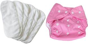 Yutiriti 7 Pc Combo 1 Pc Plain Adjustable Diaper 6 Pc Diaper Changing Insert Cloth Pad for Babies