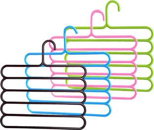 LooMantha 5 Layer Multipurpose Hanger for Shirts, Wardrobe, Ties, Cupboard Organizer pack of 5 Plastic Trousers Pack of 4 Hangers For  Trousers