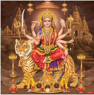god & god's 60 cm Shera Wali Mata Sparkle Digital Picture Self Adhesive Sticker