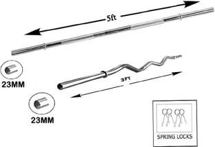 L'AVENIR Gym & Fitness 5ft STRAIGHT ROD & 3ft BEND Rod (23mm each) with Rod LOCKS Weight Lifting Bar