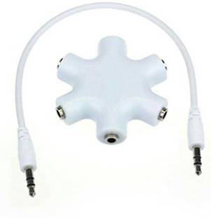 Gabbar White ® 5 Way 6 Port 3.5mm Stereo Audio Splitter Adapter Headset Headphone Earphone Hub with 20cm Aux Cable - White Phone Converter