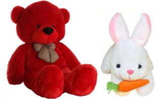 TEDDYIA Combo Offer Of 3 Feet Long Red Teddy Bear With 26 CM White Rabbit  - 91.1 cm