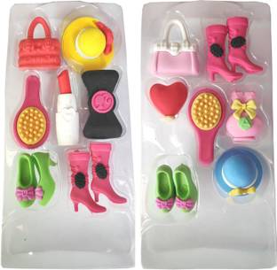 MGP फैशन Pack of 14 ERASER Shape Of Lipstic Hair Brush Hand Bag Hat Bow Sandal Boot Balloon इरेज़र