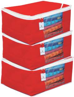 KUBER INDUSTRIES Plain Non Woven Saree Cover Bag Set of 3 Pcs/Wardrobe Organiser/Regular Clothes Bag -(Red) 9 Inches Height CTKTC05696