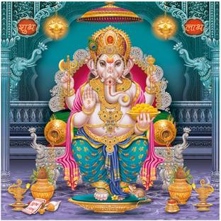 god & god's 48 cm Ganesh Ji 12x12 Sparkle Picture 1215 Self Adhesive Sticker