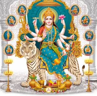 god & god's 48 cm Shera Wali Mata 12x12 Sparkle Picture 1226 Self Adhesive Sticker