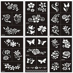 IVANA'S Henna Tattoo Stencil (Set for 6) Women Girls Hand Finger Body Paint Temporary Tattoo