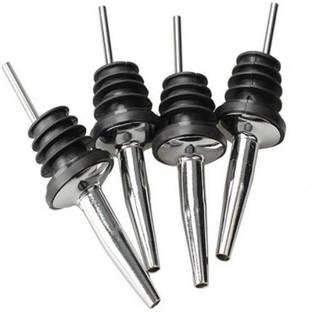 Kitchen Delli Stainless Steel Metal Bottle for Liquor, Wine and Spirits for Restaurant, Bar, Hotel - Set of 4 Steel Bottle Stopper